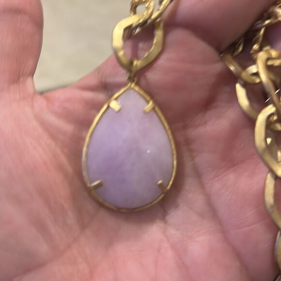 Classy Gold Tone Pattern Chain Pink Faceted Stone Necklace - Picture 6 of 8